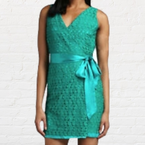 DIANE von Furstenberg Emerald Green Lace Mini Party Wrap Dress Size 8 - Picture 8 of 15